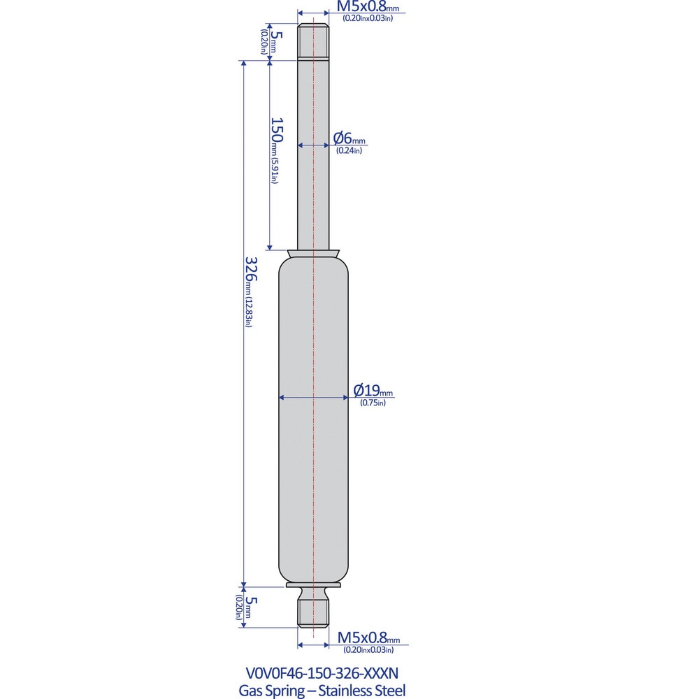 Bansbach EasyLift Standard Gas Spring 6 Mm Rod Dia 50 Lb Capacity