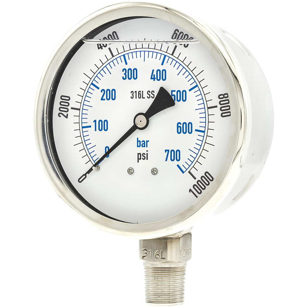 PIC Gauges Pressure Gauge 4 Dial Dia 0 To 10 000 Psi 1 2 NPT