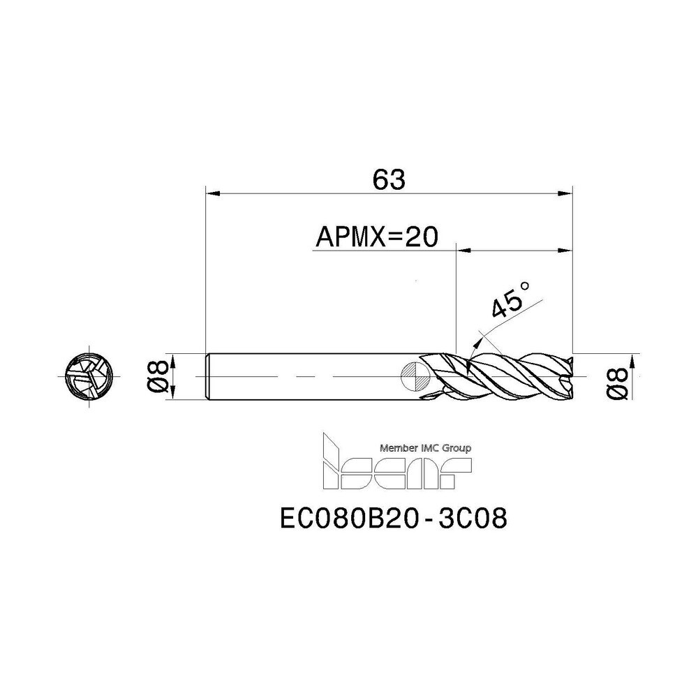 Iscar Square End Mill Mm Dia Mm Loc Flute Solid