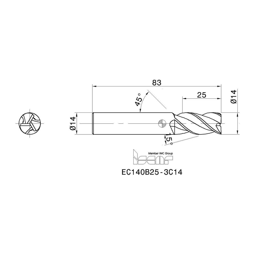 Iscar Square End Mill Mm Dia Mm Loc Flute Solid