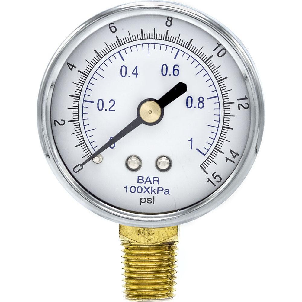 PIC Gauges Pressure Gauge 2 Dial Dia 0 To 15 Psi 1 4 MNPT Lower