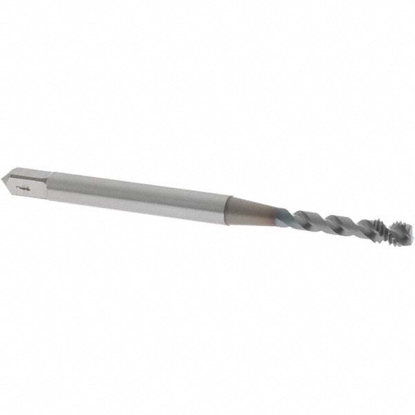 Spiral Flute Tap: M3x0.50 Metric Coarse, 2 Flutes, Modified Bottoming, 6H Class of Fit, Vanadium High Speed Steel, TICN Coated