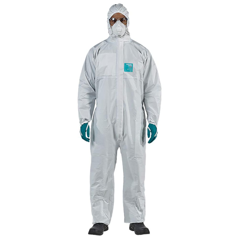 Disposable & Chemical Resistant Coveralls; Garment Style: Coveralls ; Size: 4X-Large ; Material: Microporous Polyethylene Laminate Non-Woven ; Closure Type: 2-Way Zipper with Storm Flap; Chinstrap; Finger Loops; Elastic ; Number Of Pockets: 2.000