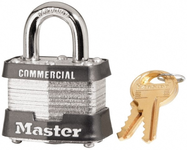 Padlock: Laminated Steel, Keyed Different, 1-9/16" Wide