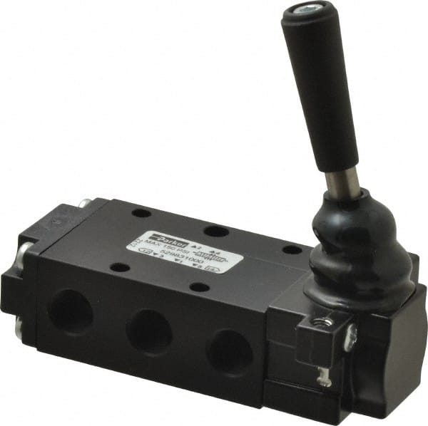 Mechanically Operated Valve: 4-Way & 3-Position EC, Lever-Manual Return Actuator, 1/4" Inlet, 1/4" Outlet, 3 Position
