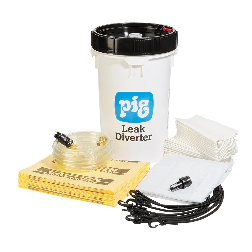 Leak Diverters; Diverter Type: Roof Leak Diverter ; Overall Length: 5ft ; Overall Width: 5ft ; Material: Vinyl ; Performance: Light Duty ; Includes: 1/2" ID Hose; 5' x 5' Vinyl Tarp; Container with Hanging Straps; 6.5 Gallon Pail with Caution Message