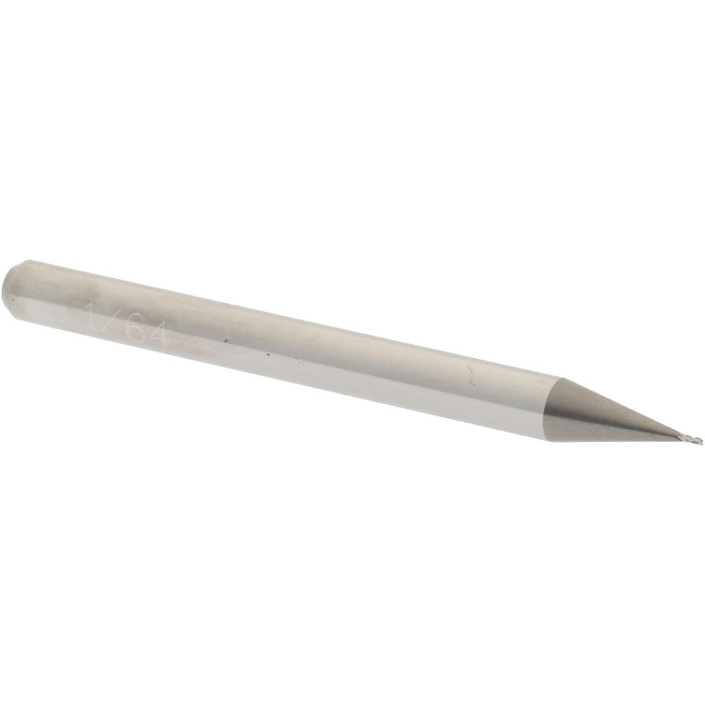 Square End Mill: 1/64'' Dia, 1/32'' LOC, 1/8'' Shank Dia, 1-1/2'' OAL, 4 Flutes, Solid Carbide