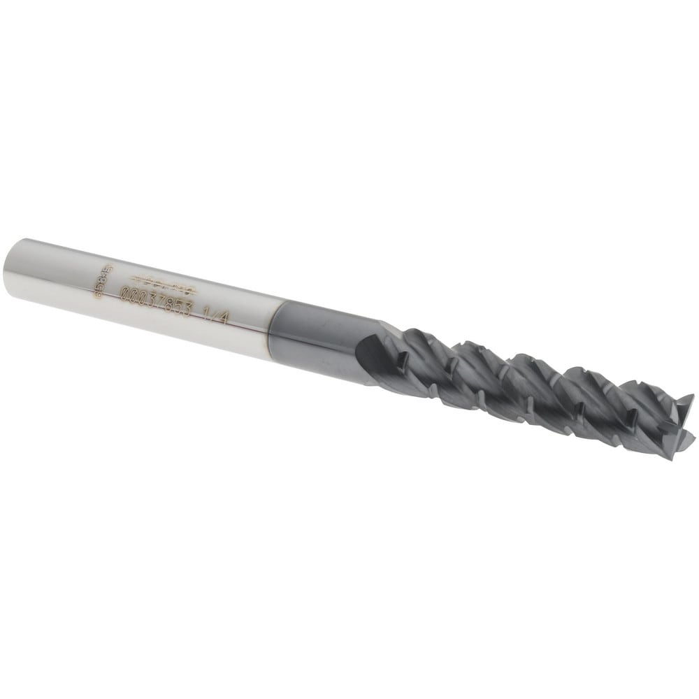 Roughing & Finishing End Mill: 1/4" Dia, 4 Flutes, Square End, Chipbreaker, Solid Carbide