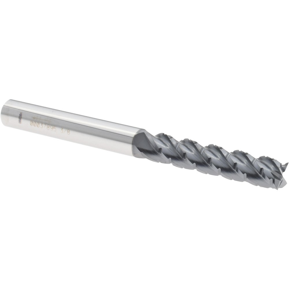 Roughing & Finishing End Mill: 3/8" Dia, 4 Flutes, Square End, Chipbreaker, Solid Carbide