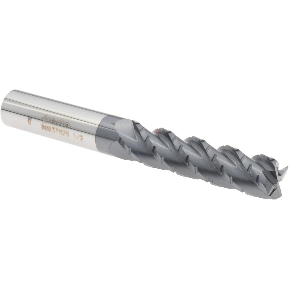 Roughing & Finishing End Mill: 1/2" Dia, 4 Flutes, Square End, Chipbreaker, Solid Carbide