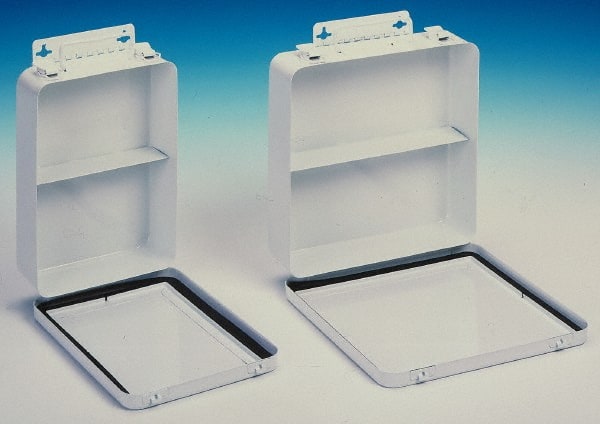 Empty First Aid Cabinets & Cases; Product Type: Unitized Kit ; Number of Shelves: 1 ; Door Type: Horizontal ; Shelf Type: Fixed ; Color: White ; Material: Metal; Metal