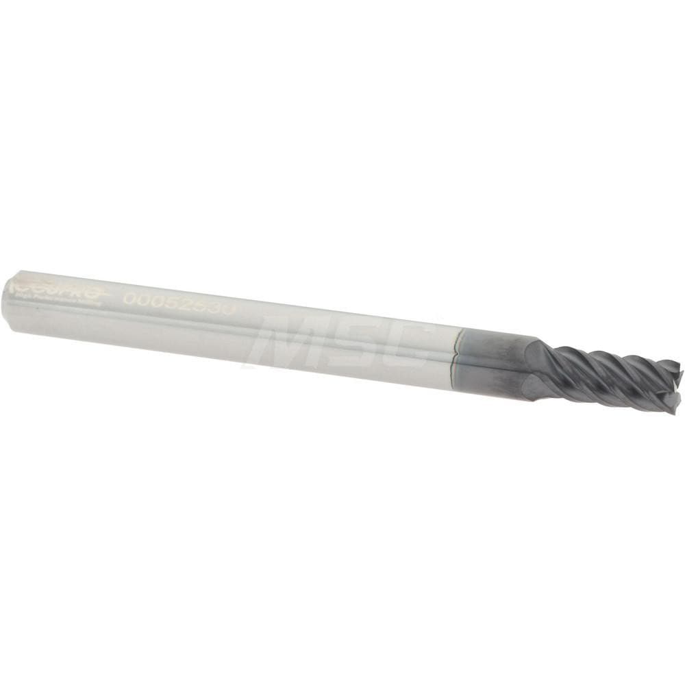 Square End Mill:  0.1563" Dia, 0.3125" LOC, 0.1875" Shank Dia, 2" OAL, 5 Flutes, Solid Carbide