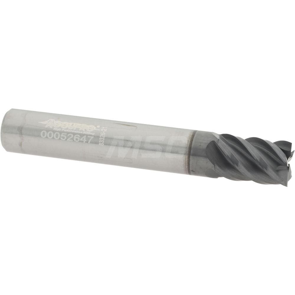 Square End Mill:  0.3125" Dia, 0.4375" LOC, 0.3125" Shank Dia, 2" OAL, 5 Flutes, Solid Carbide