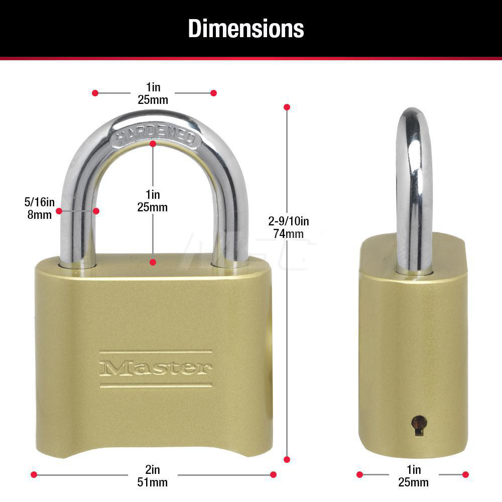 Master Lock - Combination Lock: Brass & Steel, 2" Wide | MSC Direct