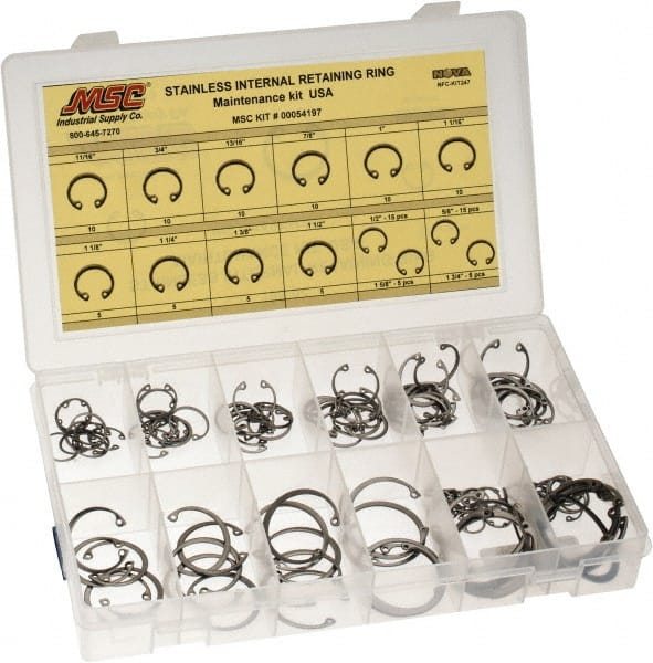 Made in USA 120 Piece, 1/2 to 1-3/4″, Stainless Steel, Snap Internal  Retaining Ring Assortment 00054197 MSC Industrial Supply