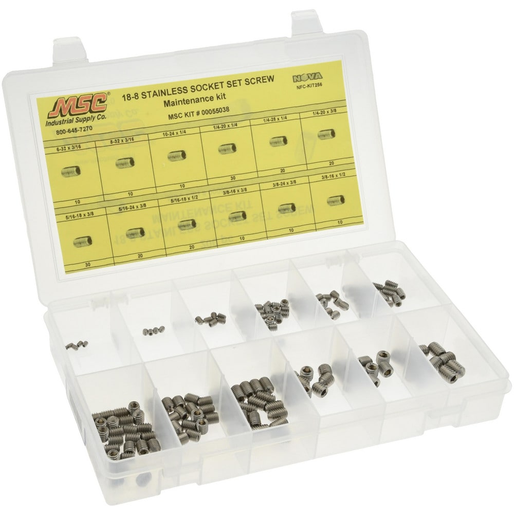 200 Piece, #6-32 to 3/8-24, Stainless Steel Set Screw Assortment