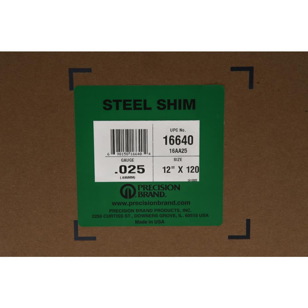 Shim Stock: 0.025'' Thick, 120'' Long, 12" Wide, 1010 Low Carbon Steel