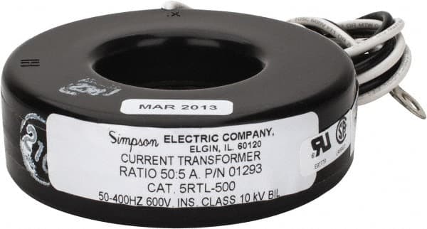 Simpson Electric 1293 2 VA Burden, 50 Amp AC Input, 5 Amp AC Output, 50 to 400 Hz, Panel Meter Donut Current Transformer 