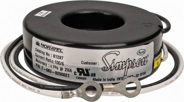 Simpson Electric 1297 2 VA Burden, 100 Amp AC Input, 5 Amp AC Output, 50 to 400 Hz, Panel Meter Donut Current Transformer 