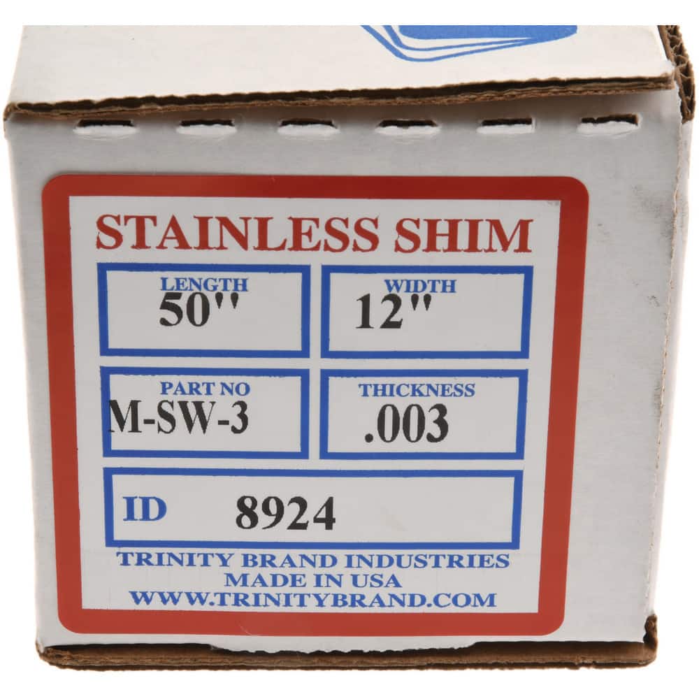 Shim Stock: 0.003'' Thick, 50'' Long, 12" Wide, 302 Stainless Steel