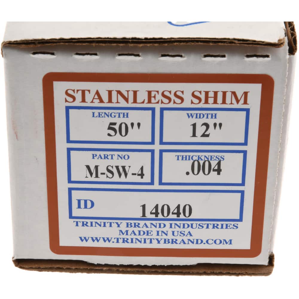 Shim Stock: 0.004'' Thick, 50'' Long, 12" Wide, 302 Stainless Steel