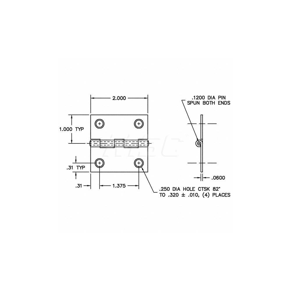Guden 2" Long x 2" Wide 302/304 Stainless Steel Commercial Hinge