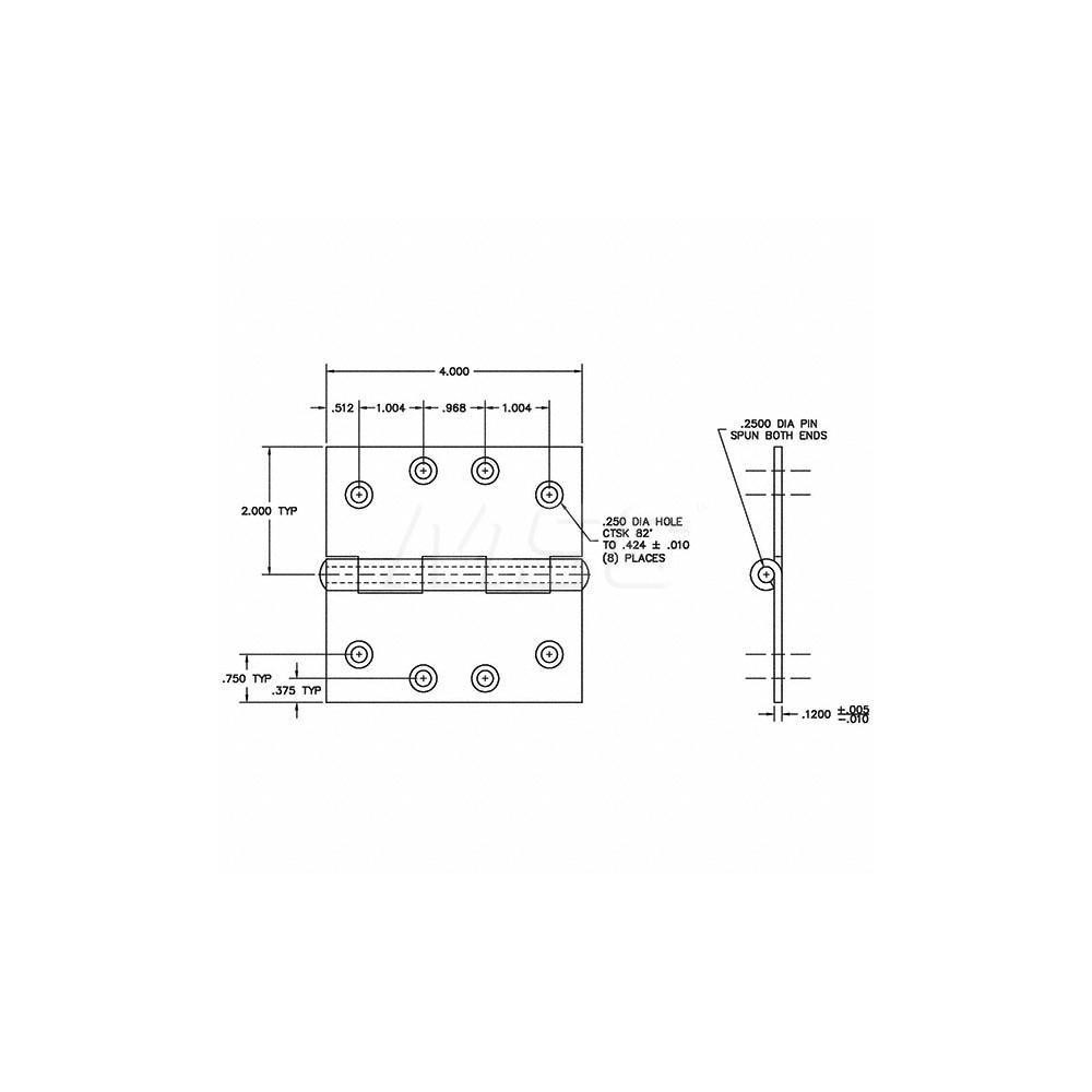 Guden 4" Long x 4" Wide 302/304 Stainless Steel Commercial Hinge