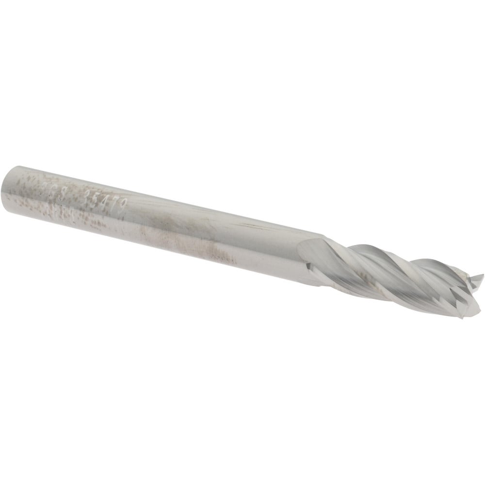 Square End Mill: 3/16" Dia, 9/16" LOC, 4 Flutes, Solid Carbide