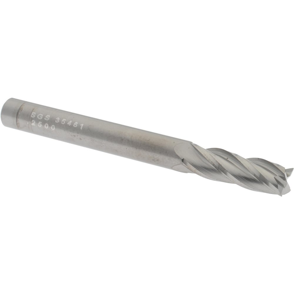 Square End Mill: 1/4'' Dia, 3/4'' LOC, 1/4'' Shank Dia, 2-1/2'' OAL, 4 Flutes, Solid Carbide