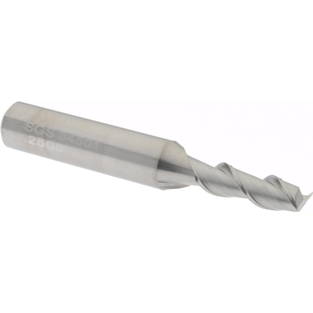 SGS 34501 Square End Mill: 1/4 Dia, 3/4 LOC, 3/8 Shank Dia, 2-7/16 OAL, 2 Flutes, Solid Carbide Image