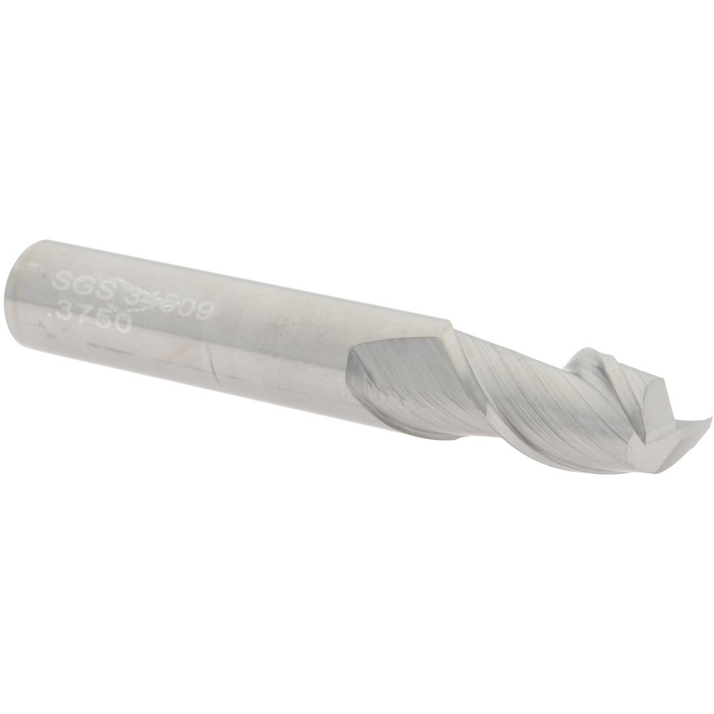 SGS 34509 Square End Mill: 3/8 Dia, 3/4 LOC, 3/8 Shank Dia, 2-1/2 OAL, 2 Flutes, Solid Carbide Image