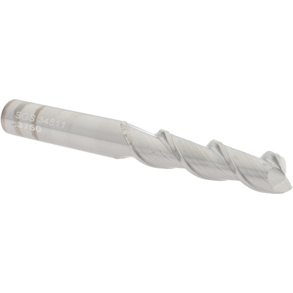 SGS 34511 Square End Mill: 3/8 Dia, 1-1/2 LOC, 3/8 Shank Dia, 3-1/4 OAL, 2 Flutes, Solid Carbide Image