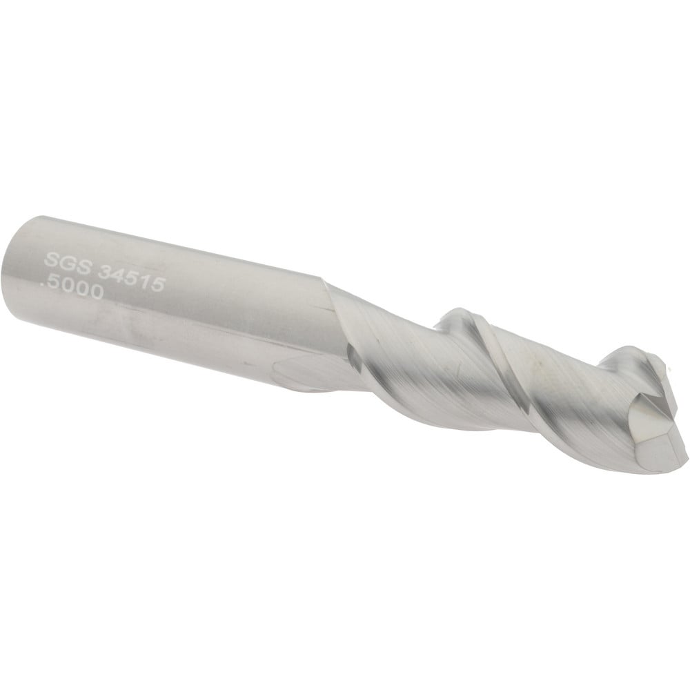 SGS 34515 Square End Mill: 1/2 Dia, 1-1/4 LOC, 1/2 Shank Dia, 3-1/4 OAL, 2 Flutes, Solid Carbide Image