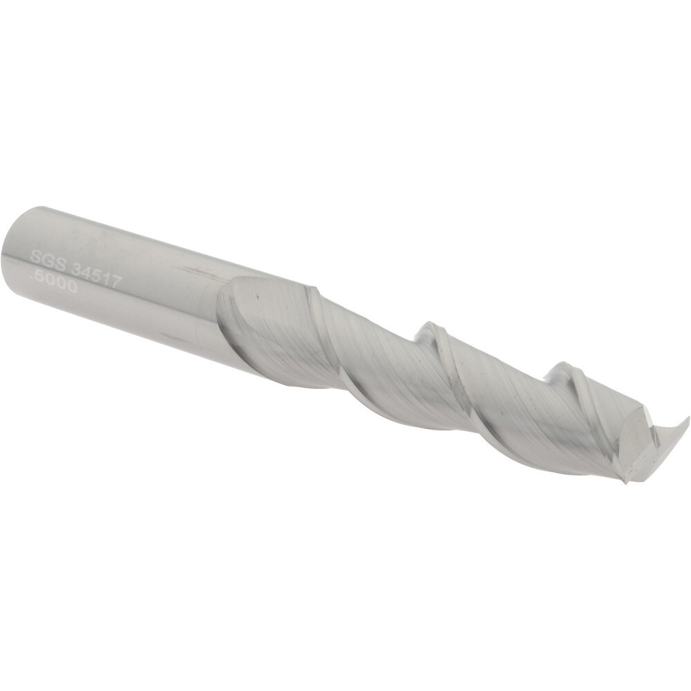 Square End Mill: 1/2'' Dia, 2'' LOC, 1/2'' Shank Dia, 4'' OAL, 2 Flutes, Solid Carbide
