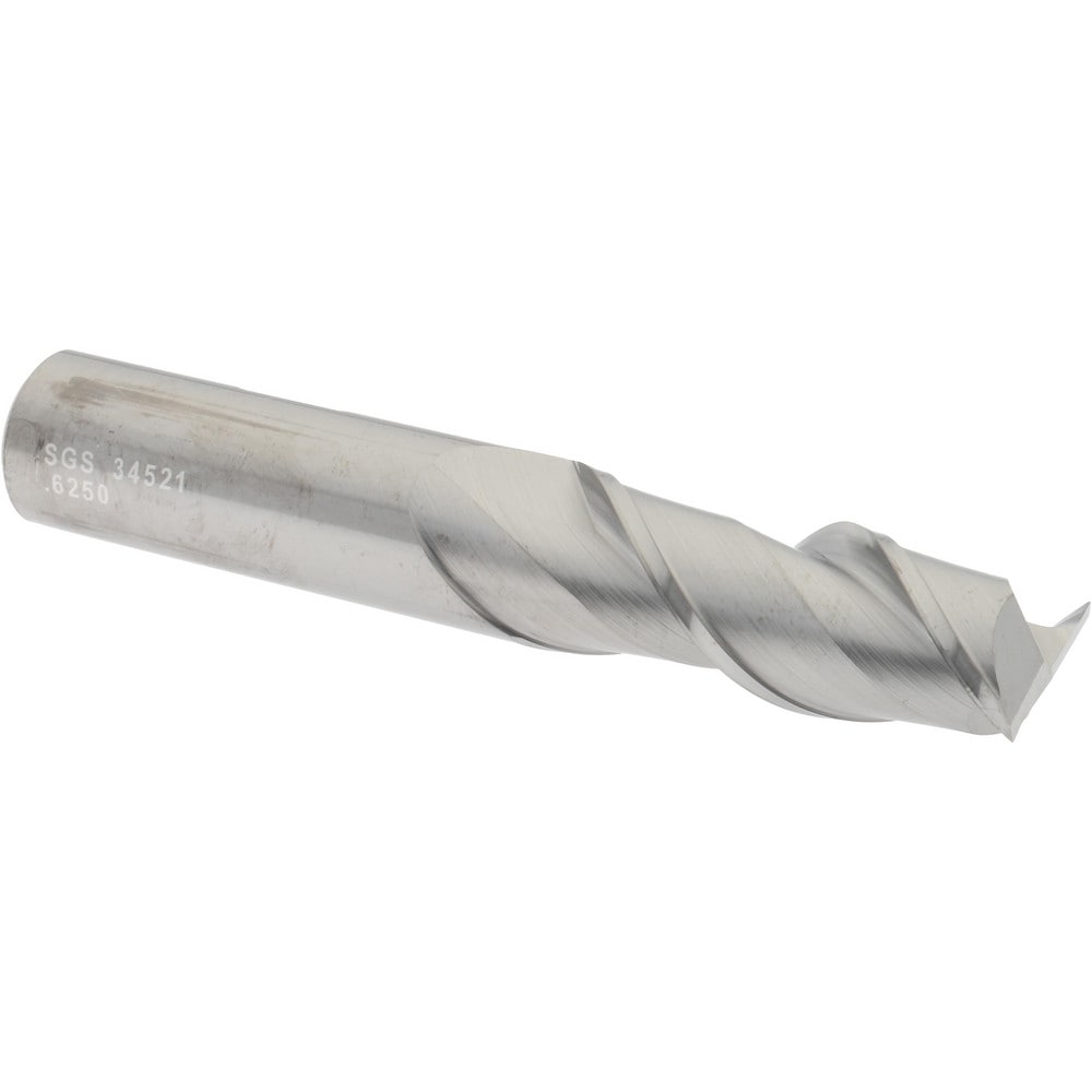 SGS 34521 Square End Mill: 5/8 Dia, 1-5/8 LOC, 5/8 Shank Dia, 3-3/4 OAL, 2 Flutes, Solid Carbide Image