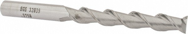 Square End Mill: 3/8'' Dia, 2-1/2'' LOC, 3/8'' Shank Dia, 4-1/4'' OAL, 2 Flutes, Solid Carbide