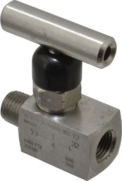 Needle Valve: T-Handle, Straight, 1/4" Pipe, NPT End, Stainless Steel Body