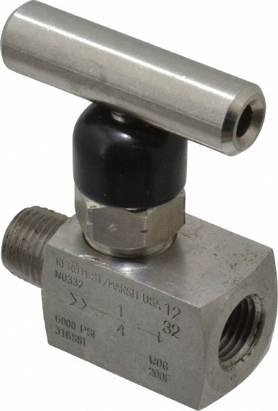 Made in USA 67550037 Needle Valve: T-Handle, Straight, 1/4" Pipe, NPT End, Stainless Steel Body Image