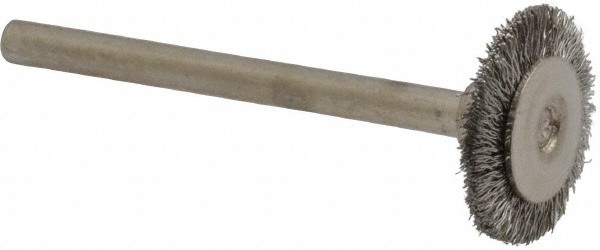 Wheel Brush: 5/8" Wheel Dia, 0.0050" Wire Dia, Straight - Stainless Steel, 25000 RPM