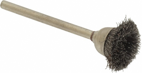 Cup Brush: 9/16" Dia, 0.005" Wire Dia, Steel, Straight - 25,000 Max RPM