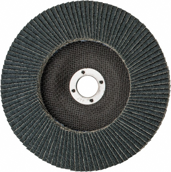 Flap Disc:  7" Dia, 7/8" Hole, Zirconia Alumina, Type 27 - Coated, Coarse Grade, Phenolic-Backed, 8600 Max RPM