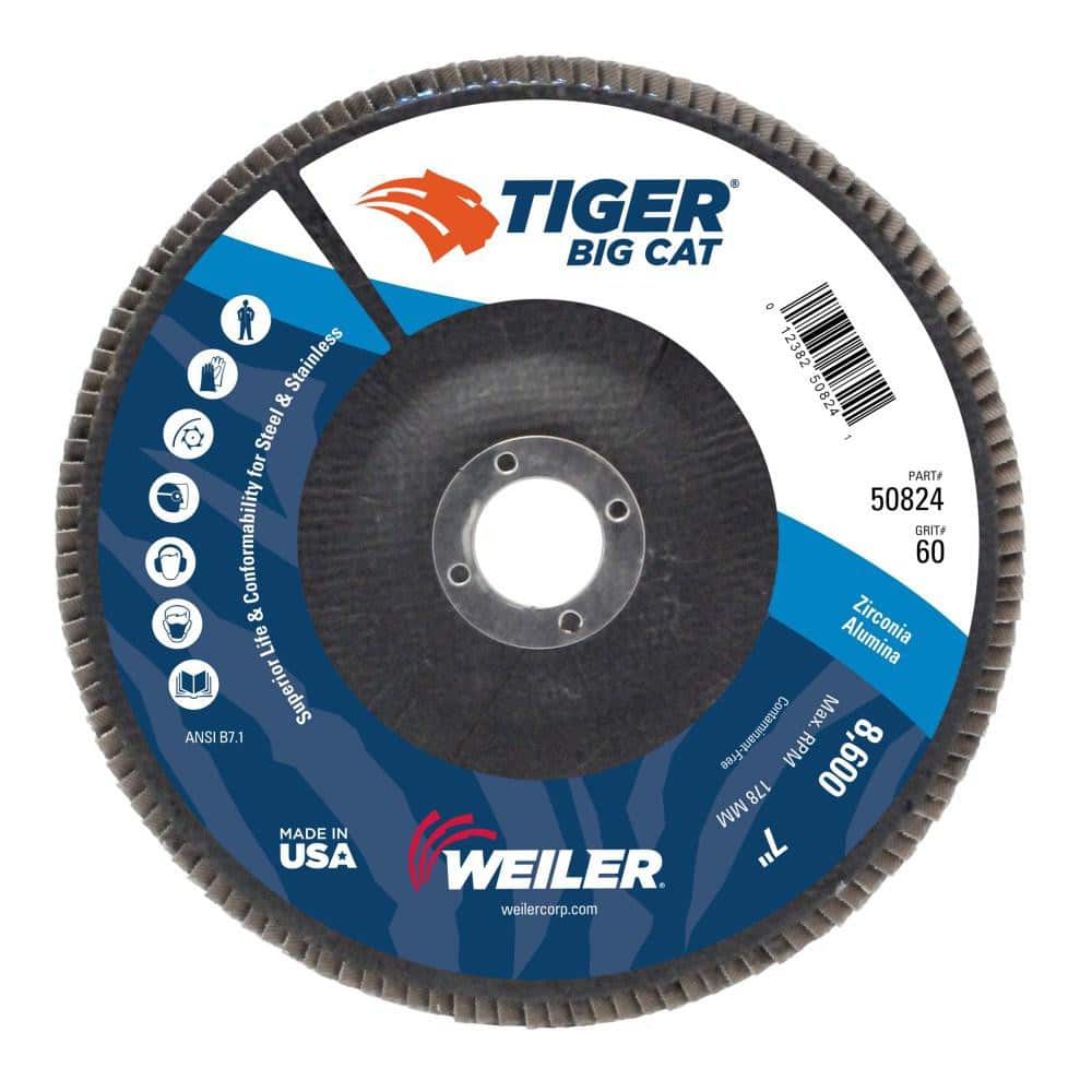 Weiler 50824 Flap Disc: 7/8" Hole, 60 Grit, Zirconia Alumina, Type 27 