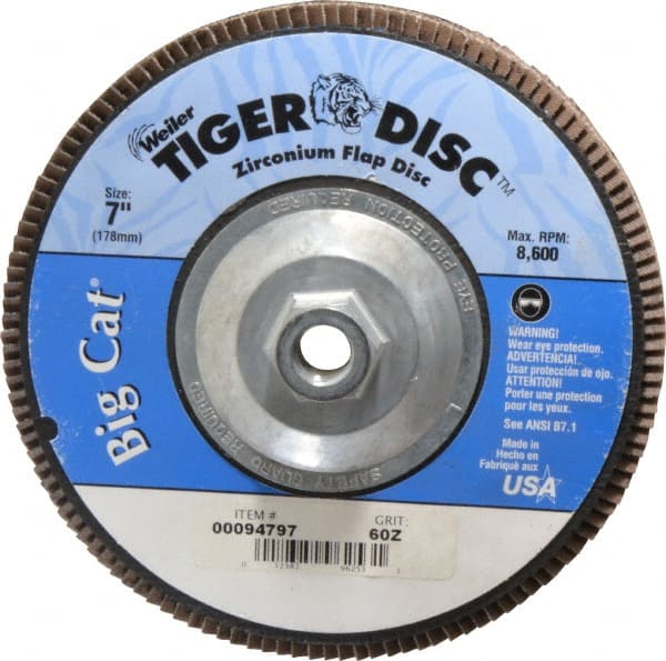 Flap Disc: 5/8-11 Hole, 60 Grit, Aluminum Oxide & Zirconia Alumina, Type 27