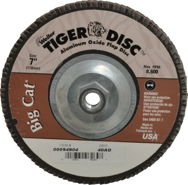 Weiler 50833 Flap Disc: 5/8-11 Hole, 40 Grit, Aluminum Oxide, Type 27 