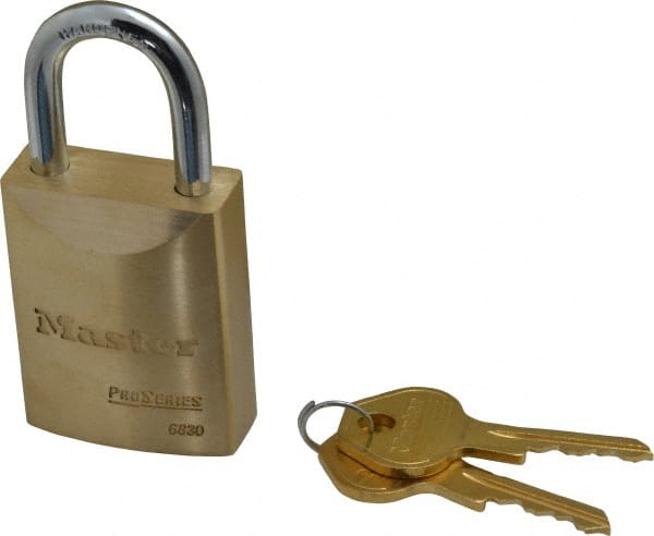 Master Lock 6830 Padlock: Brass, Keyed Different, 1-31/32" High, 1-9/16" Wide 