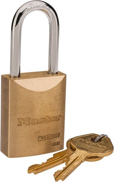 Master Lock 6830LF Padlock: Brass, 2-11/32" High, 1-9/16" Wide 