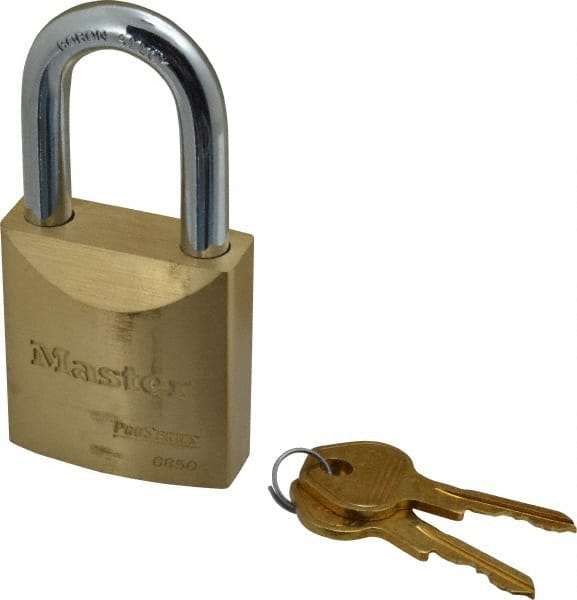 Master Lock 6850 Padlock: Brass, Keyed Different, 2-11/32" High, 2" Wide 