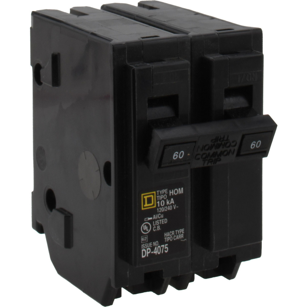 60 Amp, 120/240 VAC, 2 Pole, Plug In Type BR Circuit Breaker - Thermal Magnetic Trip, 10 kA Breaking Capacity, 8-1/0 AWG