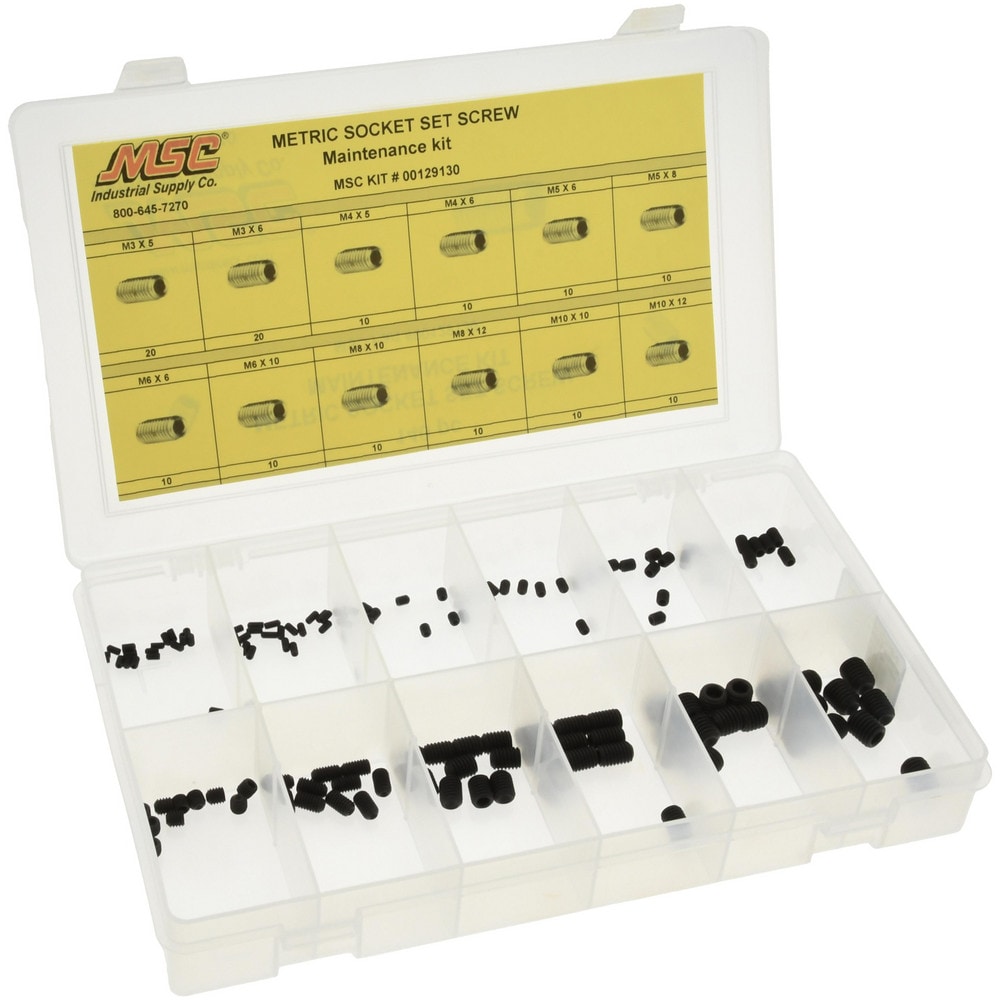 140 Piece, M3 to M10, Alloy Steel Set Screw Assortment