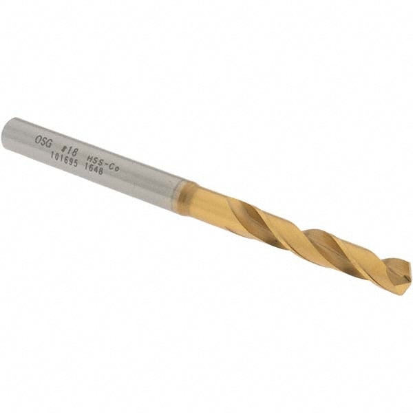 Screw Machine Length Drill Bit: 0.1695" Dia, 130 °, Cobalt High Speed Steel